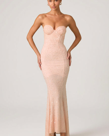 Dusty Rose Embellished Sweetheart-Neck Fishtail Gown