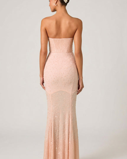 Dusty Rose Embellished Sweetheart-Neck Fishtail Gown