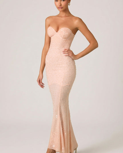 Dusty Rose Embellished Sweetheart-Neck Fishtail Gown