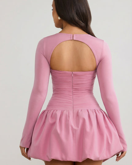 Mauve Long-Sleeve Bubble Hem Mini Dress