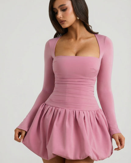 Mauve Long-Sleeve Bubble Hem Mini Dress