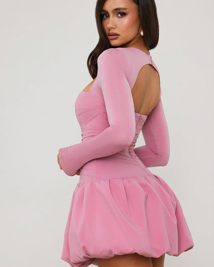 Mauve Long-Sleeve Bubble Hem Mini Dress