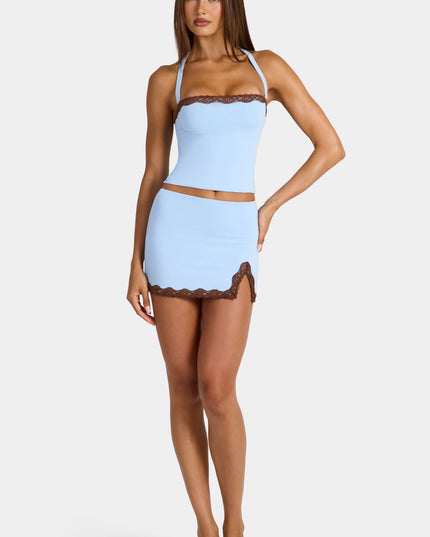 Arctic Blue Modal Lace-Trim Low-Rise Mini Skirt