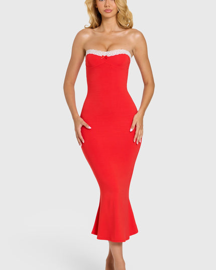 Cherry Modal Lace-Trim Midaxi Dress
