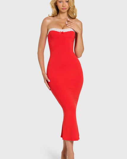 Cherry Modal Lace-Trim Midaxi Dress