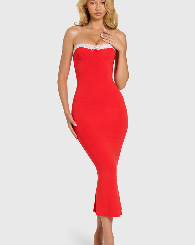 Cherry Modal Lace-Trim Midaxi Dress