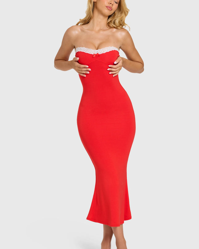 Cherry Modal Lace-Trim Midaxi Dress