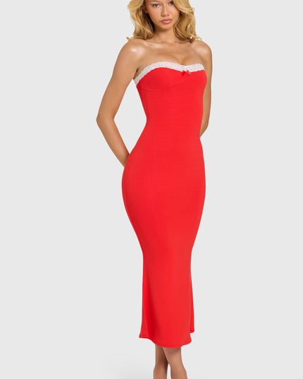 Cherry Modal Lace-Trim Midaxi Dress