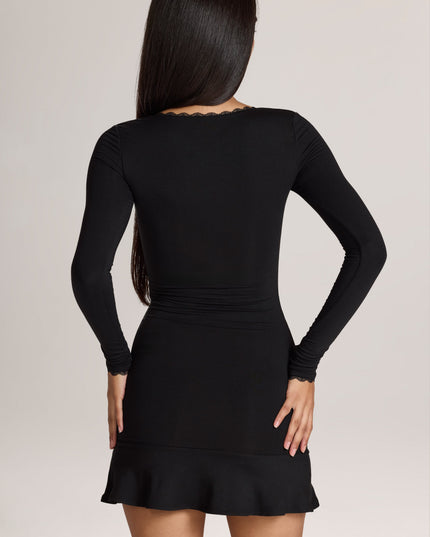 Black Modal Lace-Trim Mini Dress