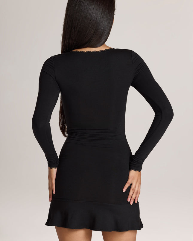 Black Modal Lace-Trim Mini Dress