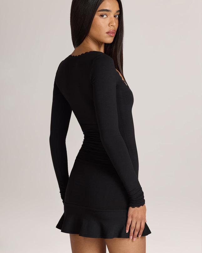 Black Modal Lace-Trim Mini Dress