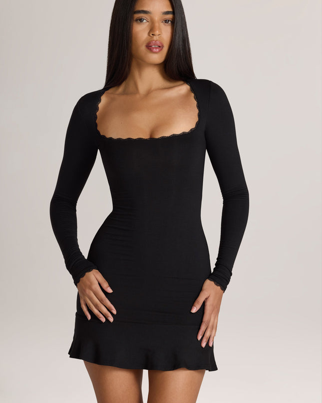 Black Modal Lace-Trim Mini Dress