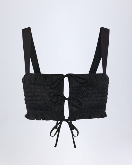 Black Ruffled Tie-Front Crop Top