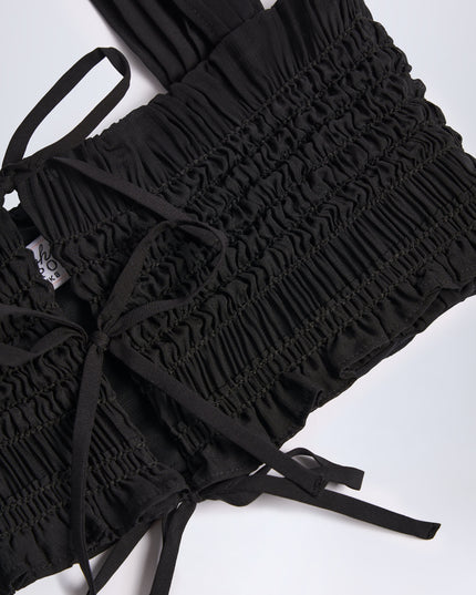 Black Ruffled Tie-Front Crop Top