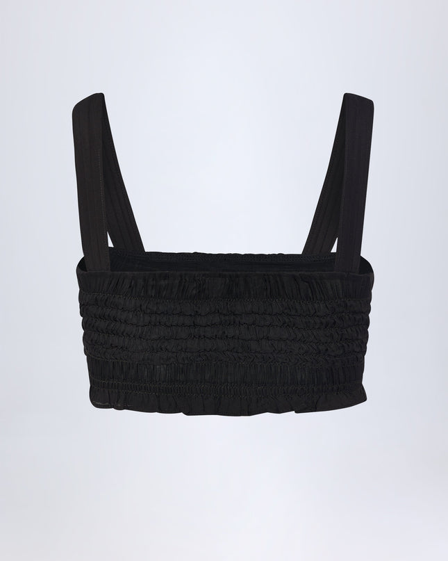 Black Ruffled Tie-Front Crop Top
