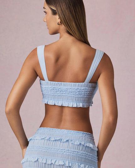 Powder Blue Ruffle Tie-Front Crop Top
