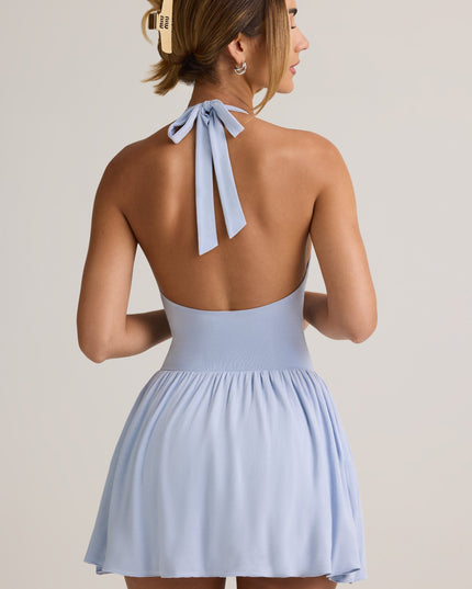 Light Blue Modal Backless Halterneck Mini Dress
