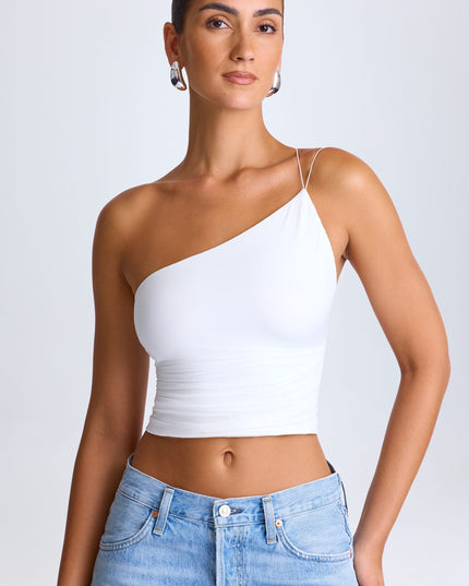 White One-Shoulder Lace-Up Top