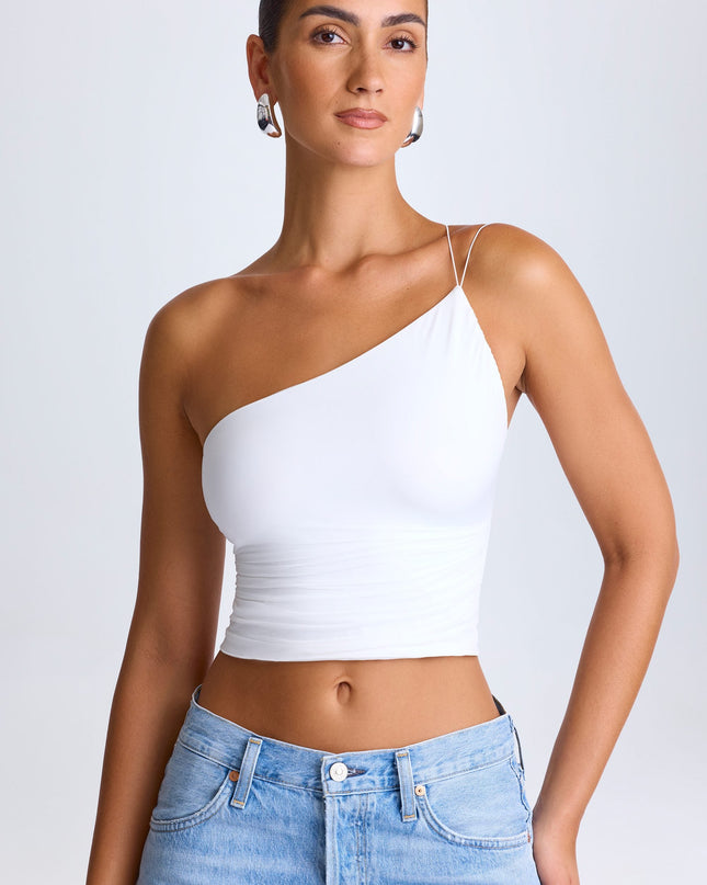 White One-Shoulder Lace-Up Top