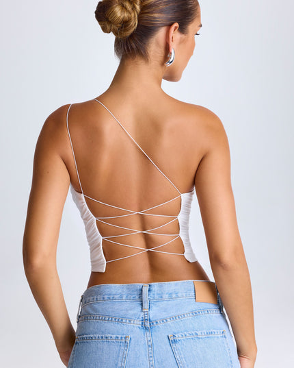White One-Shoulder Lace-Up Top