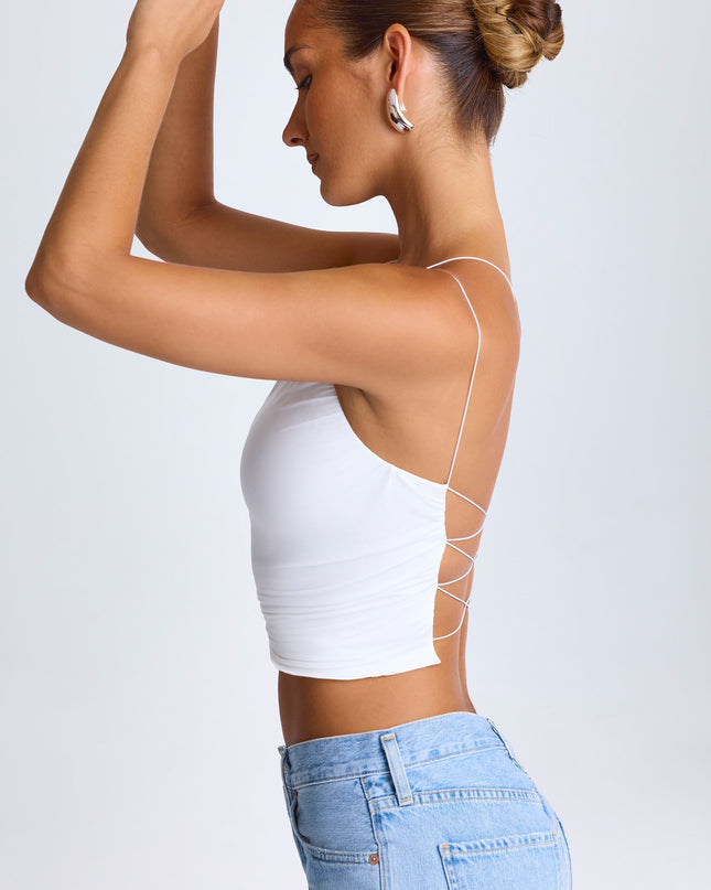 White One-Shoulder Lace-Up Top