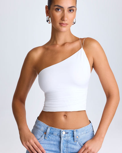 White One-Shoulder Lace-Up Top
