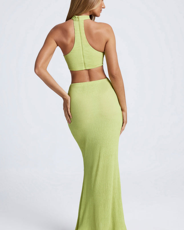 Olive Green Ruffle-Trim Maxi Skirt
