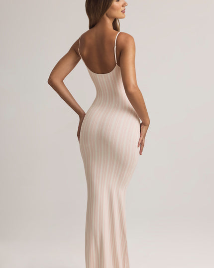 Stripe Print Modal Scoop-Neck Strappy Maxi Dress