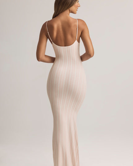 Stripe Print Modal Scoop-Neck Strappy Maxi Dress