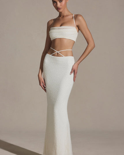 White Embellished Strappy Maxi Skirt
