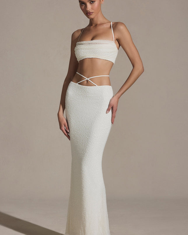 White Embellished Strappy Maxi Skirt
