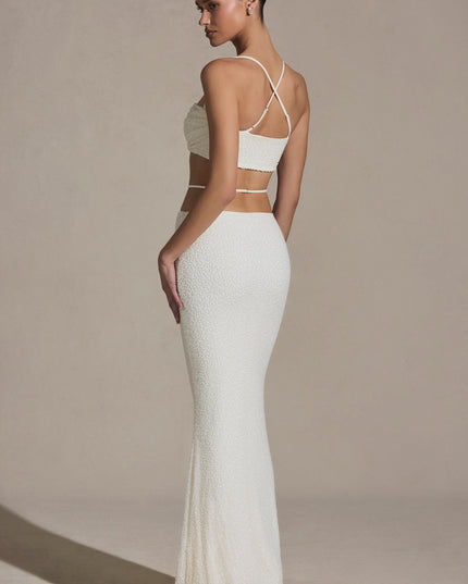 White Embellished Strappy Maxi Skirt