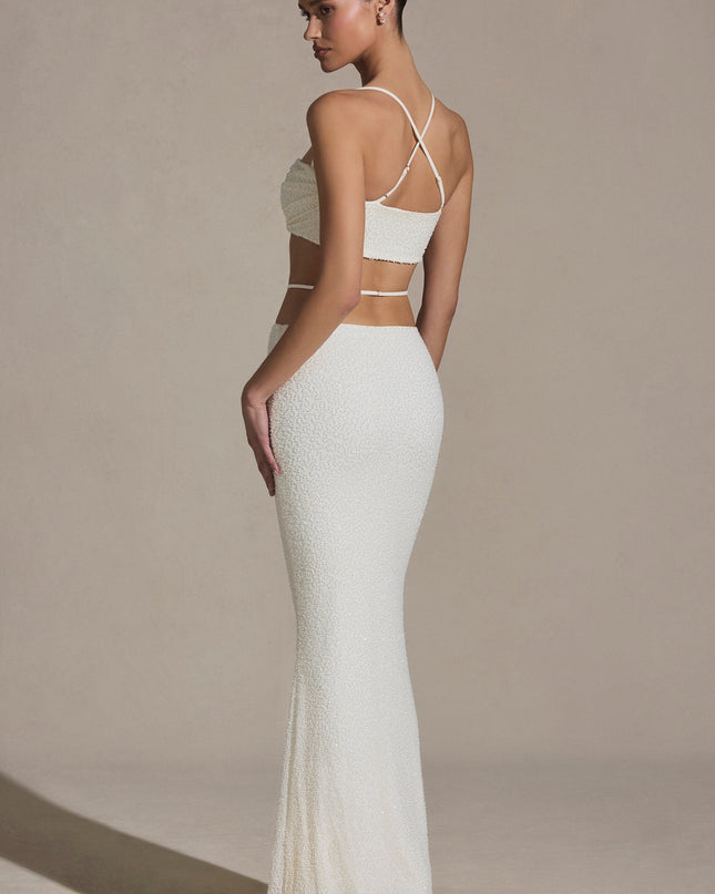 White Embellished Strappy Maxi Skirt