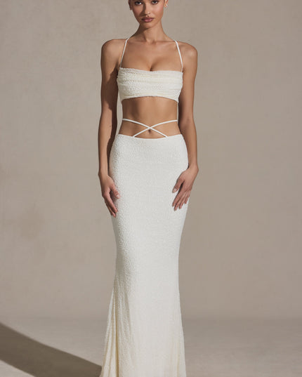 White Embellished Strappy Maxi Skirt