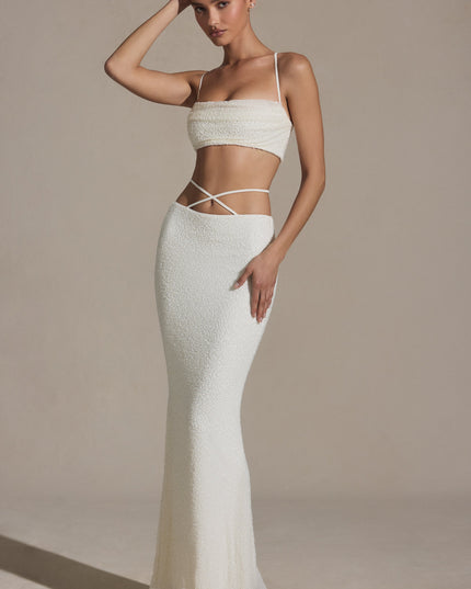 White Embellished Strappy Maxi Skirt