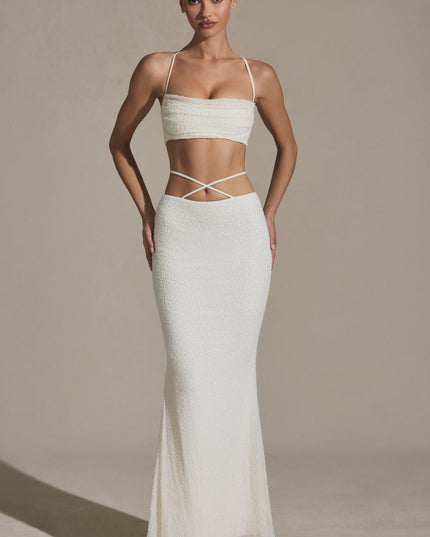 White Embellished Strappy Maxi Skirt
