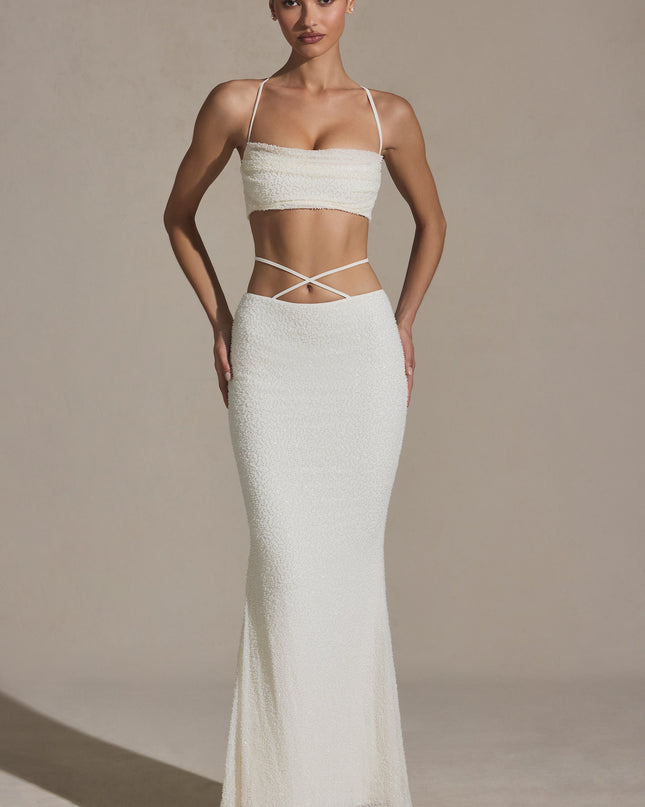 White Embellished Strappy Maxi Skirt