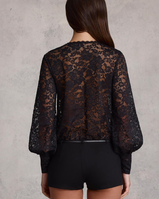 Black Sheer Lace Plunge-Neck Loose-Fit Playsuit