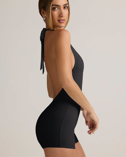 Black Modal Ribbed Backless Playsuit