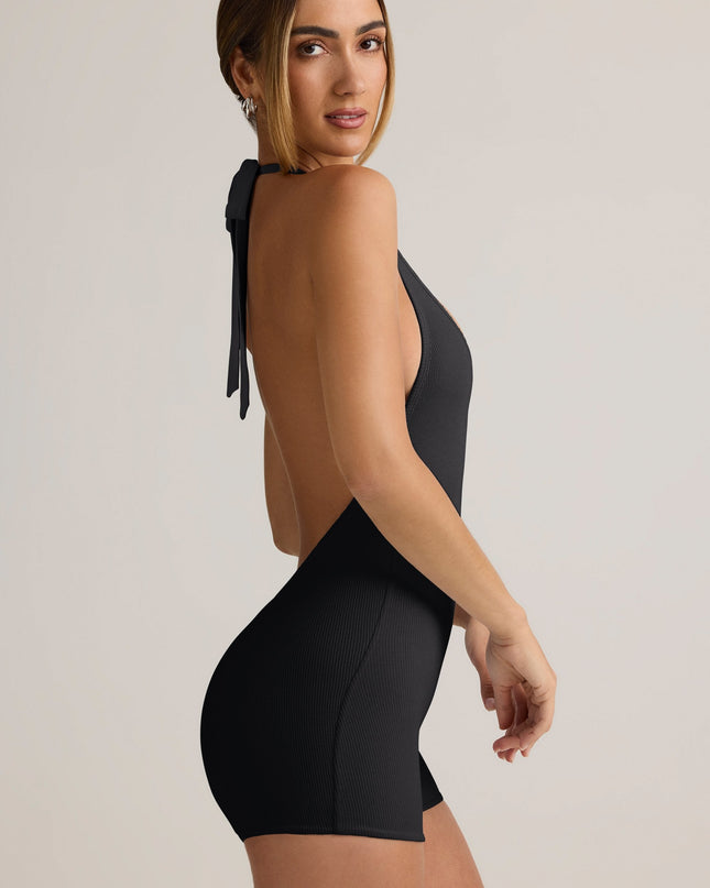 Black Modal Ribbed Backless Playsuit