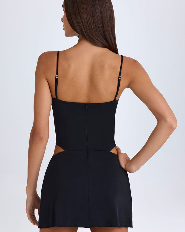 Black Draped Cut-Out Mini Dress
