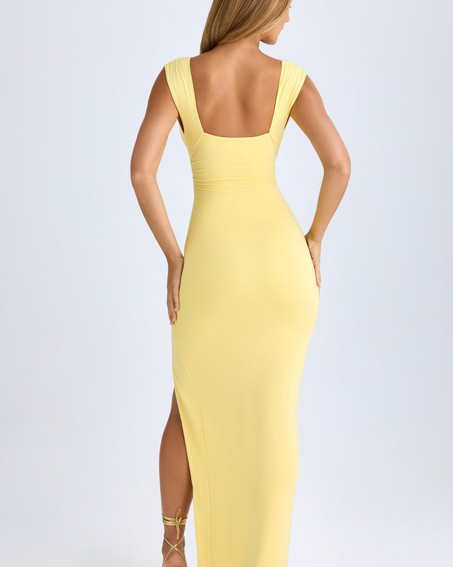 Lemon Sherbet Modal Plunge-Neck Thigh-Split Maxi Dress