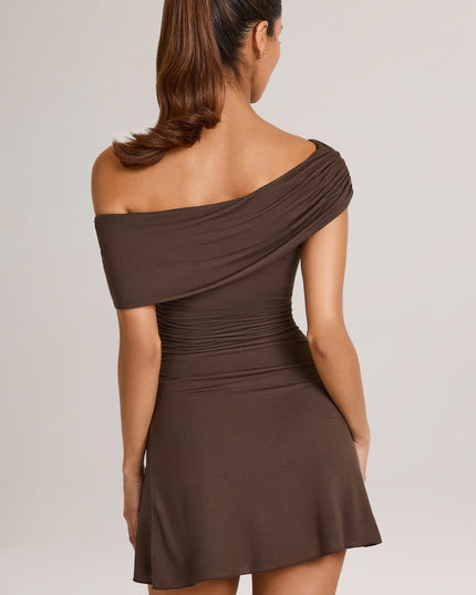 Chocolate Brown Modal Asymmetric A-Line Mini Dress