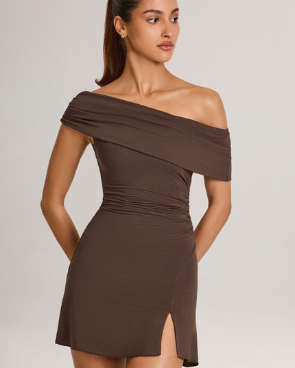 Chocolate Brown Modal Asymmetric A-Line Mini Dress