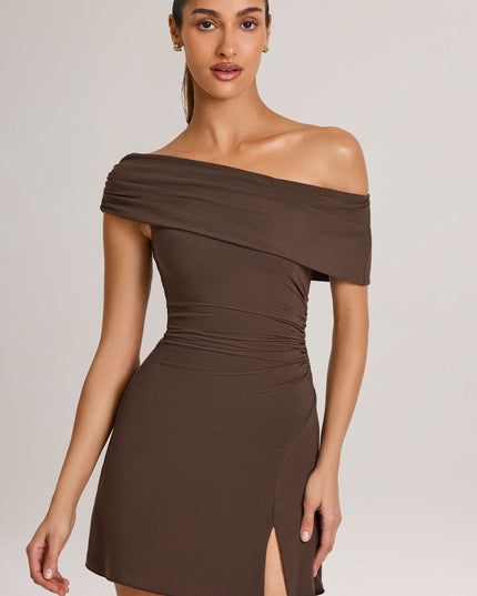 Chocolate Brown Modal Asymmetric A-Line Mini Dress
