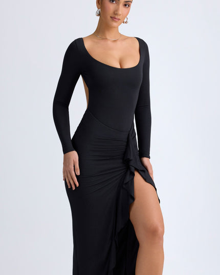 Black Modal Ruffled Midaxi Dress