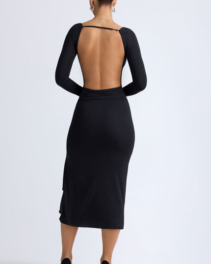 Black Modal Ruffled Midaxi Dress