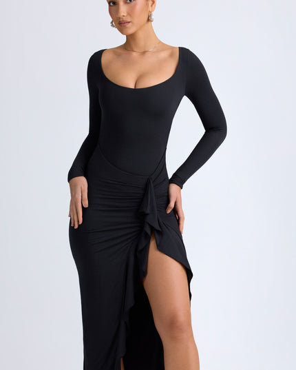 Black Modal Ruffled Midaxi Dress