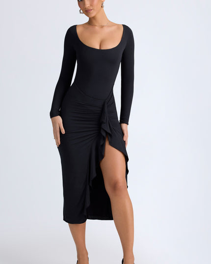 Black Modal Ruffled Midaxi Dress