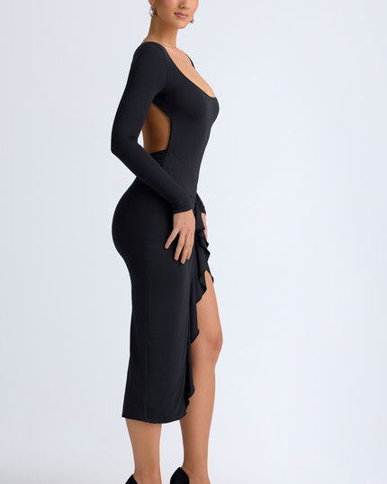 Black Modal Ruffled Midaxi Dress